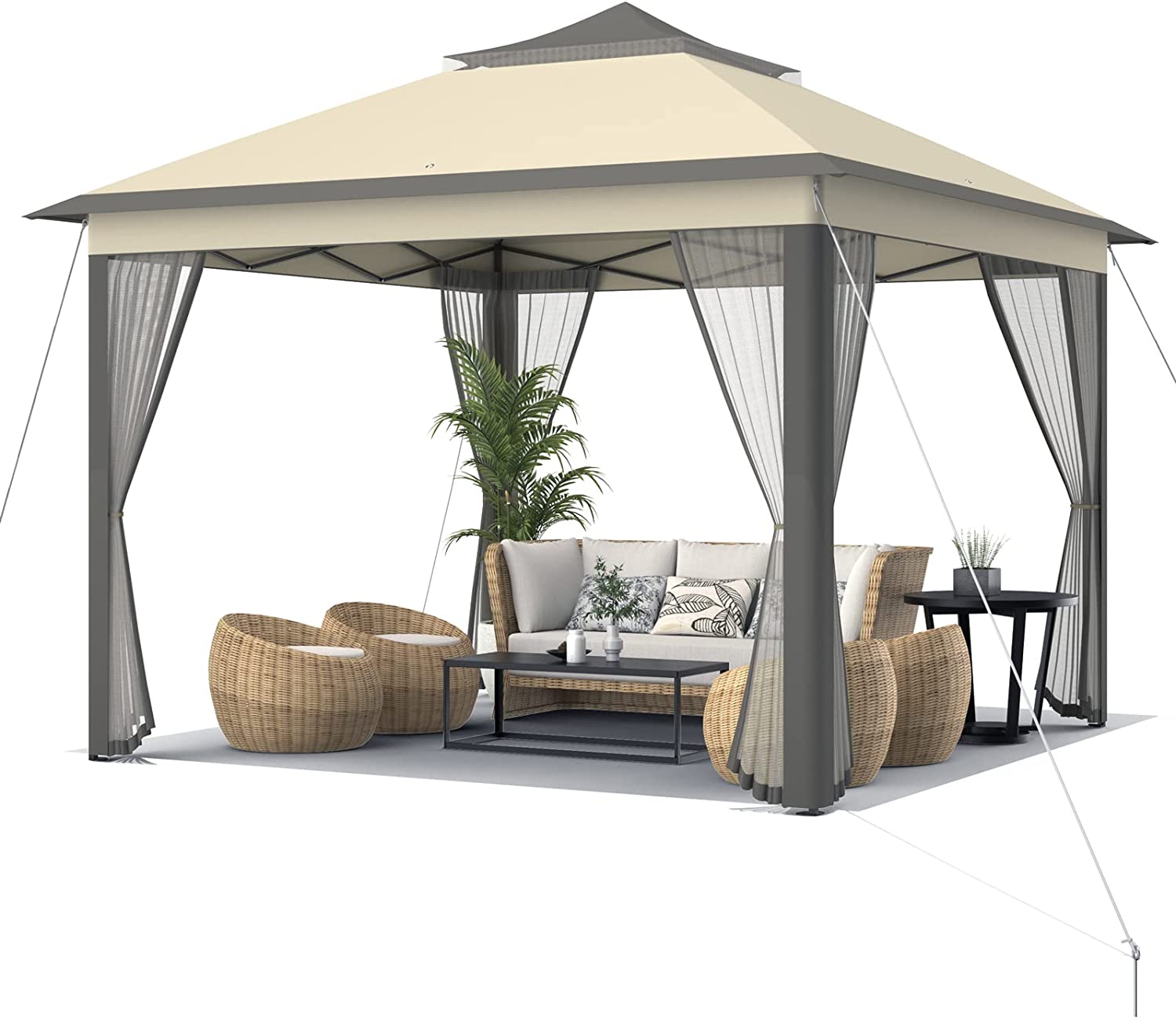 Tangkula 11x11 Ft Pop up Gazebo, 2-Tier Patio Gazebo with Netting, Carry Bag